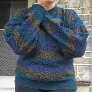 Vintage 70s Sweater Robert Bruce Green Purple Gold